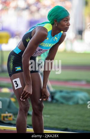 Shaunae Miller-Uibo (BAH) im Frauenfinale 400m am achten Tag bei den Leichtathletik-Weltmeisterschaften, Hayward Field, Eugene, Oregon USA on Stockfoto