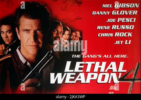 Jet Li, Mel Gibson, Danny Glover, Rene Russo, Chris Rock & Joe Pesci Poster Film: Lethal Weapon 4 (USA 1998) Regie: Richard Donner 10 July 1998 **WARNUNG** Dieses Foto ist nur für redaktionelle Verwendung bestimmt und unterliegt dem Copyright von WARNER BROS. Und/oder des Fotografen, der von der Film- oder Produktionsfirma beauftragt wurde und nur durch Publikationen im Zusammenhang mit der Bewerbung des oben genannten Films reproduziert werden kann. Eine obligatorische Gutschrift an WARNER BROS. Ist erforderlich. Der Fotograf sollte auch bei Bekanntwerden des Fotos gutgeschrieben werden. Ohne schriftliche Genehmigung der Film Company kann keine kommerzielle Nutzung gewährt werden. Stockfoto