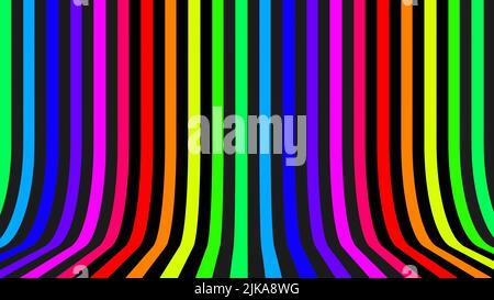 3D Renderings. Raum gebildet durch Boden und Wand mit einem Muster von vertikalen Linien mit den Farben des Regenbogens. Farbenfrohes Streifenmuster. Farbenfroher verti Stockfoto