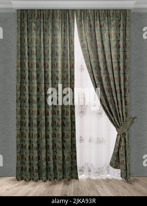 Ein schöner Vorhang mit einem Haken. Stockfoto