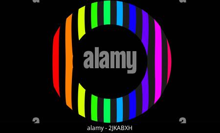 Kreis gebildet mit Muster von vertikalen Linien von vielen Farben. Abstrakter Hintergrund mit Kreis in der Mitte vieler Farben. Regenbogenkreis im Zentrum Stockfoto