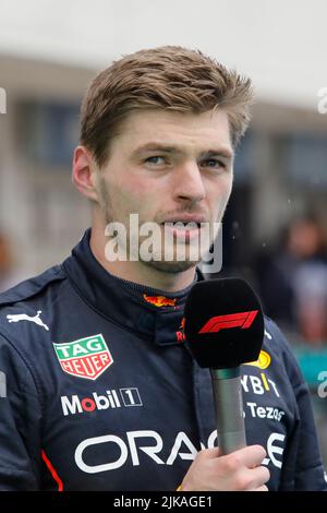 Mogyorod, Ungarn. Juli 31. 2022. Formel 1 großer Preis von Ungarn in Hungaroring, Ungarn. Im Bild: Max Verstappen (NLD) von Red Bull Racing © Piotr Zajac/Alamy Live News Stockfoto