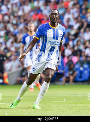 Danny Welbeck von Brighton während des Freundschaftsspiel vor der Saison zwischen Brighton und Hove Albion und Espanyol im American Express Community Stadium, Brighton, Großbritannien - 30.. Juli 2022 nur zur redaktionellen Verwendung. Keine Verkaufsförderung. Für Football-Bilder gelten Einschränkungen für FA und Premier League. Keine Nutzung des Internets/Handys ohne FAPL-Lizenz - für Details wenden Sie sich an Football Dataco Stockfoto