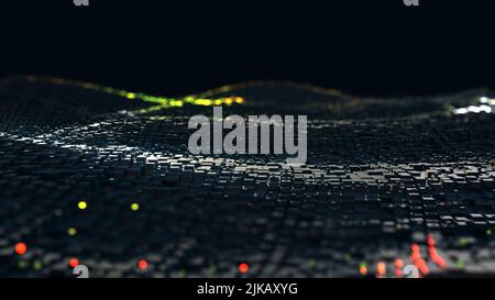 Cyberpunk Digitale Stadt. Globaler Cyberspace. 3D Illustration von drahtlosen Internet-Technologien. Datenbankschutz und Smart City digitale Zukunft Stockfoto