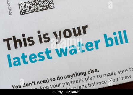 South East Water Bill or Letter, 2022, England, Großbritannien. Haushaltsrechnungen während der Lebenshaltungskrise Stockfoto