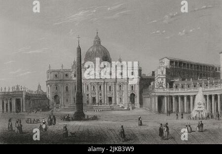 Vatikanstadt. Basilika St. Peter. Gravur. „Historia Universal“, von César Cantú. Lautstärke V. 1856. Stockfoto