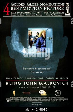 John Cusack, Catherine Keener & Cameron Diaz Being John Malkovich Poster Film: Being John Malkovich (USA 1999) Regie: Spike Jonze 02. September 1999 **WARNUNG** Dieses Foto ist nur für redaktionelle Zwecke bestimmt und unterliegt dem Copyright von PROPAGANDAFILMEN und/oder dem von der Film- oder Produktionsfirma beauftragten Fotografen.Es kann nur von Publikationen im Zusammenhang mit der Bewerbung des oben genannten Films reproduziert werden. Eine obligatorische Gutschrift für PROPAGANDAFILME ist erforderlich. Der Fotograf sollte auch bei Bekanntwerden des Fotos gutgeschrieben werden. Ohne schriftliche Genehmigung der Film Company kann keine kommerzielle Nutzung gewährt werden. Stockfoto