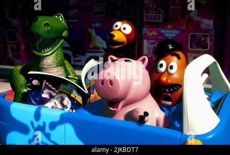 Rex, Slinky, Hamm & Mr. Potato Head Film: Toy Story 2 (USA 1999) Regie: John Lasseter, Ash Brannon & Lee Unkrich, Regie: John Lasseter 13. November 1999 **WARNUNG** Dieses Foto ist nur für redaktionelle Zwecke bestimmt und unterliegt dem Copyright von PIXARDISNEY und/oder des Fotografen, der von der Film- oder Produktionsfirma beauftragt wurde, und kann nur von Publikationen im Zusammenhang mit der Bewerbung des oben genannten Films reproduziert werden. Eine obligatorische Gutschrift an PIXARDISNEY ist erforderlich. Der Fotograf sollte auch bei Bekanntwerden des Fotos gutgeschrieben werden. Ohne schriftliche Genehmigung der Film Company kann keine kommerzielle Nutzung gewährt werden. Stockfoto