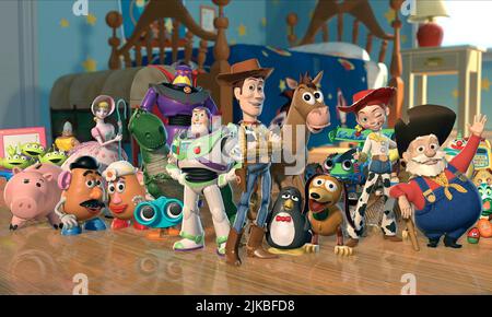 Aliens, Hamm The Piggy Bank, Bo Peep, Mr. Potato Head, Mrs. Potato Head, Rex, Zurg, Buzz Lightyear, Woody, Wheezy, Slinky, Jessie & Stinky Pete Film: Toy Story 2 (USA 1999) Charaktere: ,,,,,,,,,,, Regie: John Lasseter, Ash Brannon & Lee Unkrich, Regie: John Lasseter 13. November 1999 **WARNUNG** Dieses Foto ist nur für redaktionelle Zwecke bestimmt und unterliegt dem Copyright von PIXARDISNEY und/oder des Fotografen, der von der Film- oder Produktionsfirma beauftragt wurde, und kann nur von Publikationen im Zusammenhang mit der Bewerbung des oben genannten Films reproduziert werden. Eine obligatorische Gutschrift an PIXARDISNEY ist erforderlich. Das Pho Stockfoto