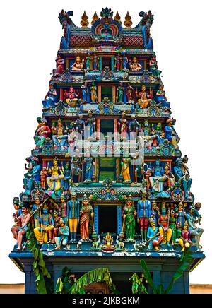 Das bunte Gopuram des Sri Mariamman Tempels in Singapur im Viertel Chinatown Stockfoto