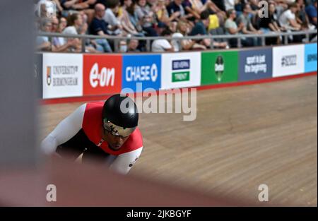 Stratford, Großbritannien. 31.. Juli 2022. Commonwealth Games Track Cycling. Olympic Velodrome. Stratford. Nichola Paul (TTO) während des Qualifyings für den Herren Sprint. Kredit: Sport In Bildern/Alamy Live Nachrichten Stockfoto