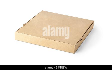 Blank braun offenen Karton Pizza-Papier-Box isoliert auf weißem Hintergrund. Verpackung Vorlage Mockup Sammlung. Stand-Up Front View-Paket. Stockfoto