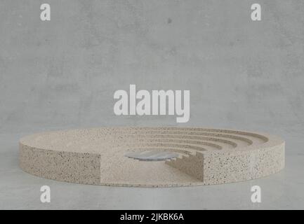 Leere Terrazzo und Marmor Halbmond Tribüne Amphitheater für Produkt Display Präsentation 3D Rendering Illustration Stockfoto