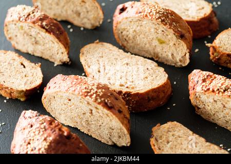 Hausgemachte Bäckerei Vollkornbrot Scheiben Muster Stockfoto