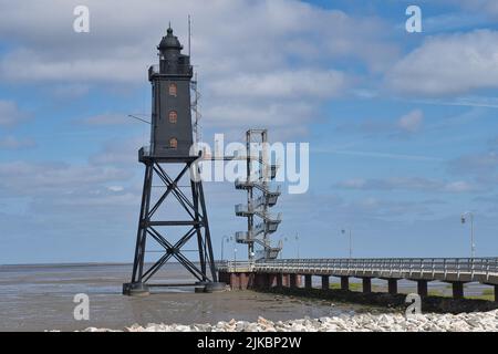 Nordsee, Nordsee, Meer, Wasser, Dorum, Neufeld, Leuchtturm, Obereversand, Leuchtturm, Niedersachsen, niedersachsen, Himmel, Stockfoto