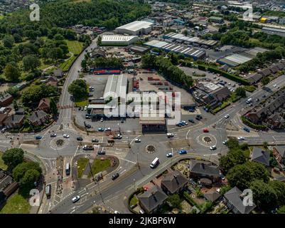 Luftaufnahme des Smallthorne Roundabout Roadwork Chaos 2022. August, aus der Luft, Vogelperspektive Stoke-on-Trent Staffordshire Stoke Stockfoto