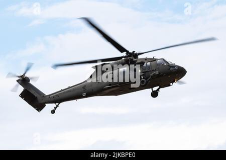 SLIAC/SLOWAKEI - August 3, 2019: Slowakische Luftwaffe Sikorsky UH-60M Black Hawk7642 Transporthubschrauber Anzeige an Siaf slowakischen International Air Fest Stockfoto