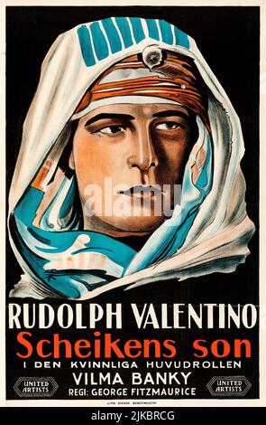 Der Sohn des Scheiks (Vereinigte Künstler, 1926). Schwedisches Filmplakat feat Rodolph Valentino. Stockfoto