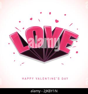 3D Blend Love Font mit Streifen-Effekt auf weißem Hintergrund für Happy Valentine's Day Konzept. Stock Vektor