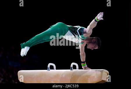 Der nordirische Rhys McClenaghan tritt am vierten Tag der Commonwealth Games 2022 in Birmingham beim Men's Pommel Horse Final in der Arena Birmingham an. Bilddatum: Montag, 1. August 2022. Stockfoto