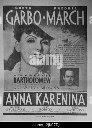 GRETA GARBO und FREDRIC MARSCHIEREN in ANNA KARENINA 1935 Regisseur CLARENCE BROWN Roman Leo Tolstoy Produzent David O. Selznick Metro Goldwyn Mayer Stockfoto