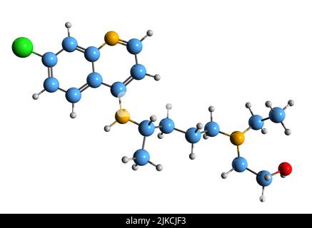 3D Bild der Skelettformel von Hydroxychloroquin - molekularchemische Struktur von Malariamedikamenten auf weißem Hintergrund isoliert Stockfoto