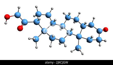 3D Bild der Hydroxydion-Skelettformel - molekulare chemische Struktur von Hydroxydion-Natrium-Succinat isoliert auf weißem Hintergrund Stockfoto