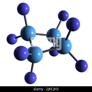 3D Bild der Skelettformel von Octafluoroclobutan - molekularchemische Struktur von Е 946 isoliert auf weißem Hintergrund Stockfoto