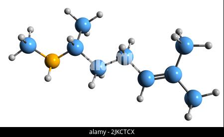 3D Bild von Isometheptene Skelettformel - molekulare chemische Struktur von Sympathomimetikamin isoliert auf weißem Hintergrund Stockfoto