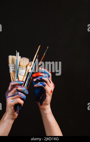 Kunst Hobby Lifestyle Hände Pinsel Auswahl Stockfoto
