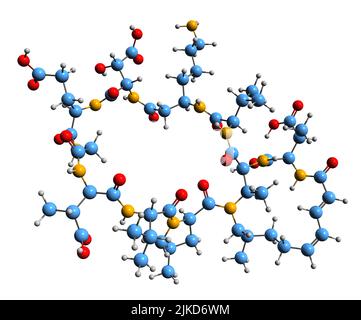 3D Bild von Malacidis Skelettformel - molekularchemische Struktur А bakteriellen Metaboliten, isoliert auf weißem Hintergrund Stockfoto