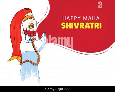 Happy Maha Shivratri Konzept Mit Lord Shiva, Göttin Parvati Hände Zusammen Auf Rot Und Weiß Hintergrund. Stock Vektor