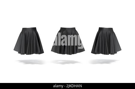 Blank schwarz Frauen Minirock mockup, Vorder-und Seitenansicht Stockfoto