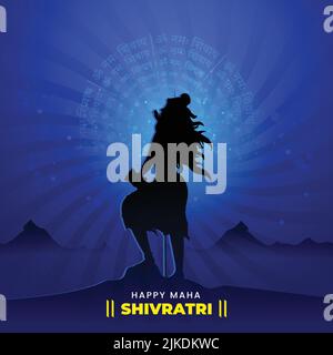 Hinduistische Mythologie Herr Shiva Stehend Und Gerundet Om Namah Shivaya Text Auf Blauer Strahl Hintergrund Für Maha Shivratri Konzept. Stock Vektor