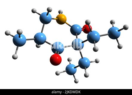 3D Bild der Methyprylon-Skelettformel - molekularchemische Struktur des auf weißem Hintergrund isolierten Piperidinedion-Derivats Stockfoto