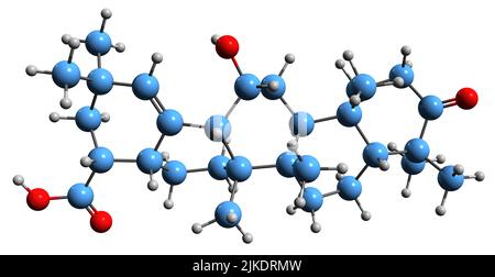 3D Bild der Skelettformel der Moronsäure - molekularchemische Struktur von natürlichen Triterpenen isoliert auf weißem Hintergrund Stockfoto