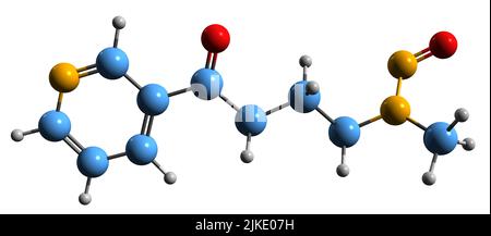 3D Aufnahme von Nikotinstammung aus Nitrosamin Keton Skelettformel - molekularchemische Struktur OFN-NitrosonorNikotinketon isoliert auf weißem Hintergrund Stockfoto