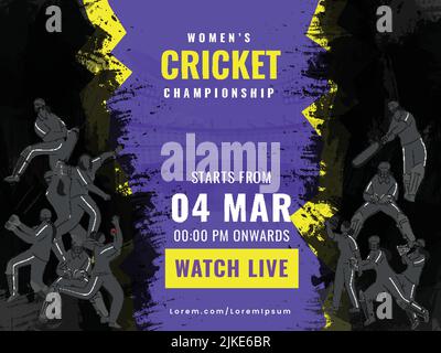 Sehen Sie sich die Live-Show des teilnehmenden Frauen-Cricket-Teams auf abstraktem farbenfrohem Hintergrund für das Championship-Konzept an. Stock Vektor