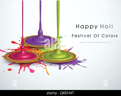 Indian Festival of Colors, Happy Holi Konzept mit flüssigen Farben und Farbflecken und Platz für Ihren Text. Stock Vektor