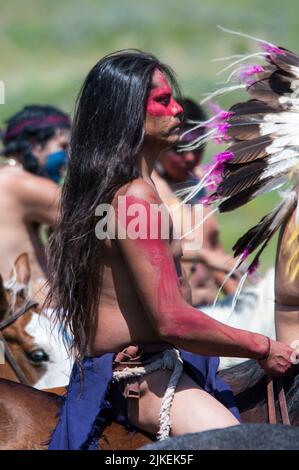 Während der Nachstellung von Little Bighorn, Crow Agency Montana Stockfoto