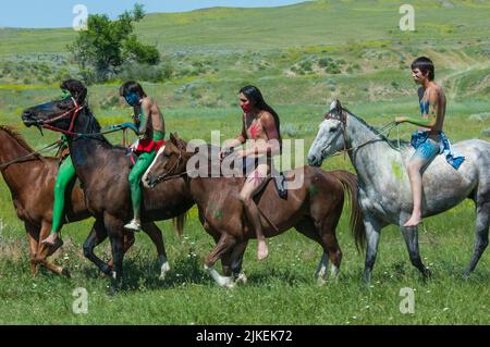 Während der Nachstellung von Little Bighorn, Crow Agency Montana Stockfoto