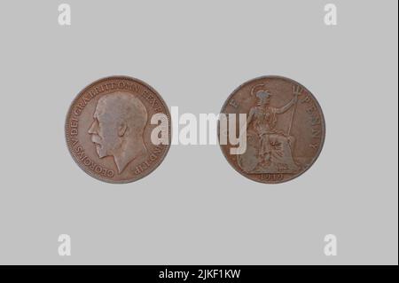 1919 King George V Britische eine Penny-Münze, vorne und hinten Stockfoto