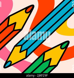 Cartoon Vektor lustig niedlich Comic-Zeichen, blauer Bleistift. Stock Vektor