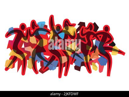 Tanzende Paare, moderner Tanz. Ausdrucksstarke, farbenfrohe Illustration von drei Disco-Tänzen. Isoliert auf weißem Hintergrund. Stock Vektor