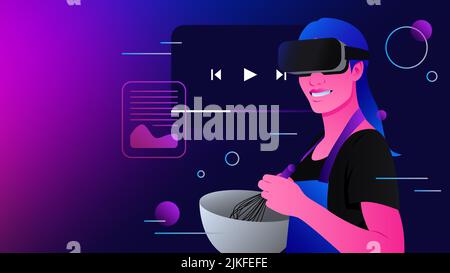 Kochen in Metaverse. Food Blog, Videoinhalte in Virtual Reality. Vektorgrafik Stock Vektor