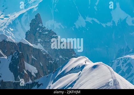 Mont Blanc aus der Vogelperspektive von der Spitze der Aiguille du Midi, Frankreich Stockfoto
