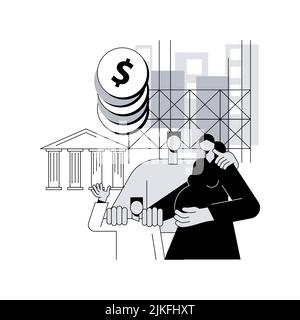 Building Subvention Abstract Concept Vector Illustration. Bauförderprogramm, staatliche Zuschüsse, schlecht mit Geld, Linie vor der Bank, neues Haus, Finanzierung von Privathaushalten, abstrakte Metapher für Geschäftsvorteile. Stock Vektor