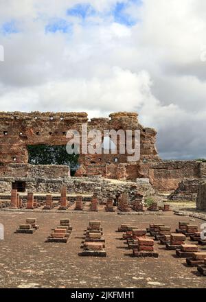 Die Überreste des römischen Badehauses in Wroxeter, Shropshire, England, Großbritannien. Stockfoto