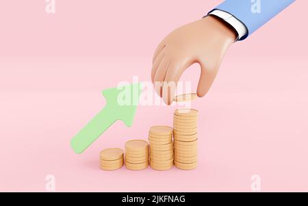 Financial Success Concept - Stapeln eines Barchart aus Münzen in einem Aufwärtstrend - 3D Illustration Stockfoto