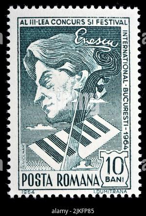 Rumänische Briefmarke (1964) : Drittes internationales George Enescu Festival: George Enescu / Georges Enesco (1881-1955) Rumänischer Komponist, Geiger, c Stockfoto